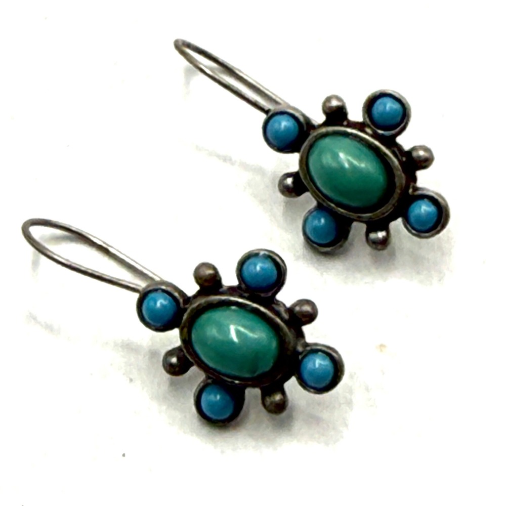 NR Sterling Silver Turquoise Drop Earrings Women OS Blue Green Excellent Boho